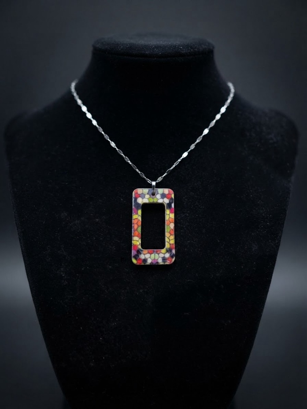 Colorful Mosaic Rectangle Pendant Necklace - Women Jewelry